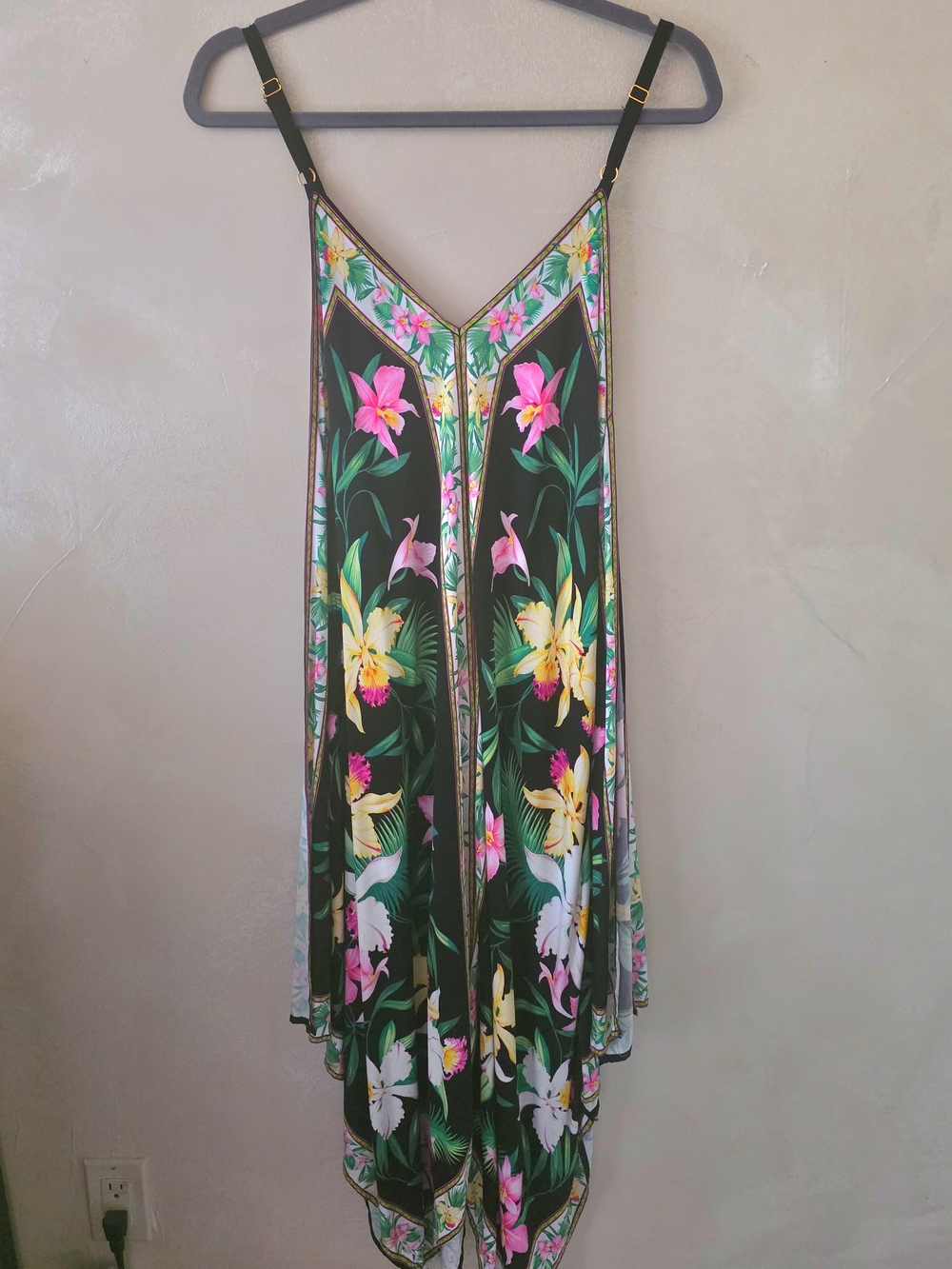 Tommy Bahama Black Asymmetrical Slip Dress with Pink & Yellow Floral Print
